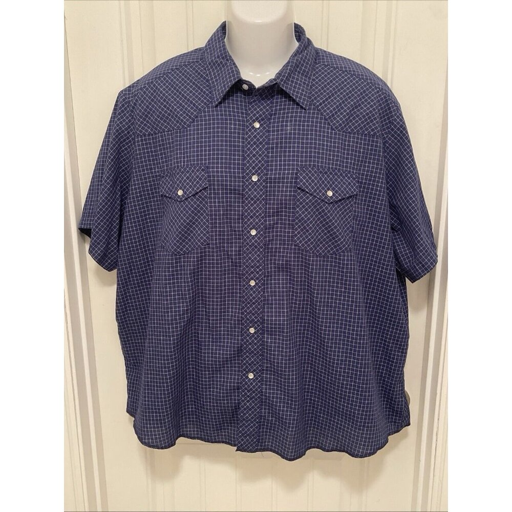 Wrangler Men's Size 2XL Pearl Snap Front Short Sleeve Plaid Shirt Western Cowboy
